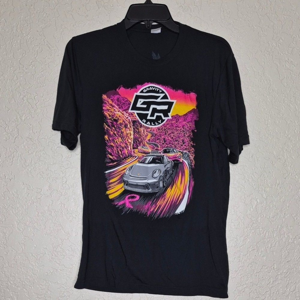 Sport-Tek Gravity Rally Porsche Supercar Graphic T-Shirt Black Small Pink Ribbon